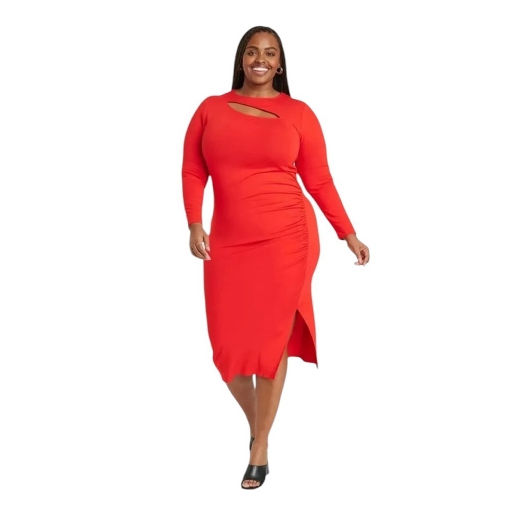 Women's Ava & Viv Plus Size Long Sleeve Slit Dress Red Size 3X (24/26)NWT